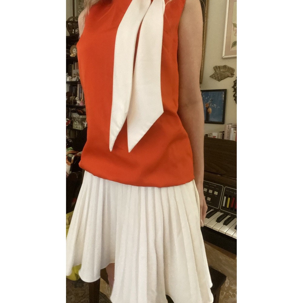 Vintage Dress With Bow/Tie Front & Pleated Skirt